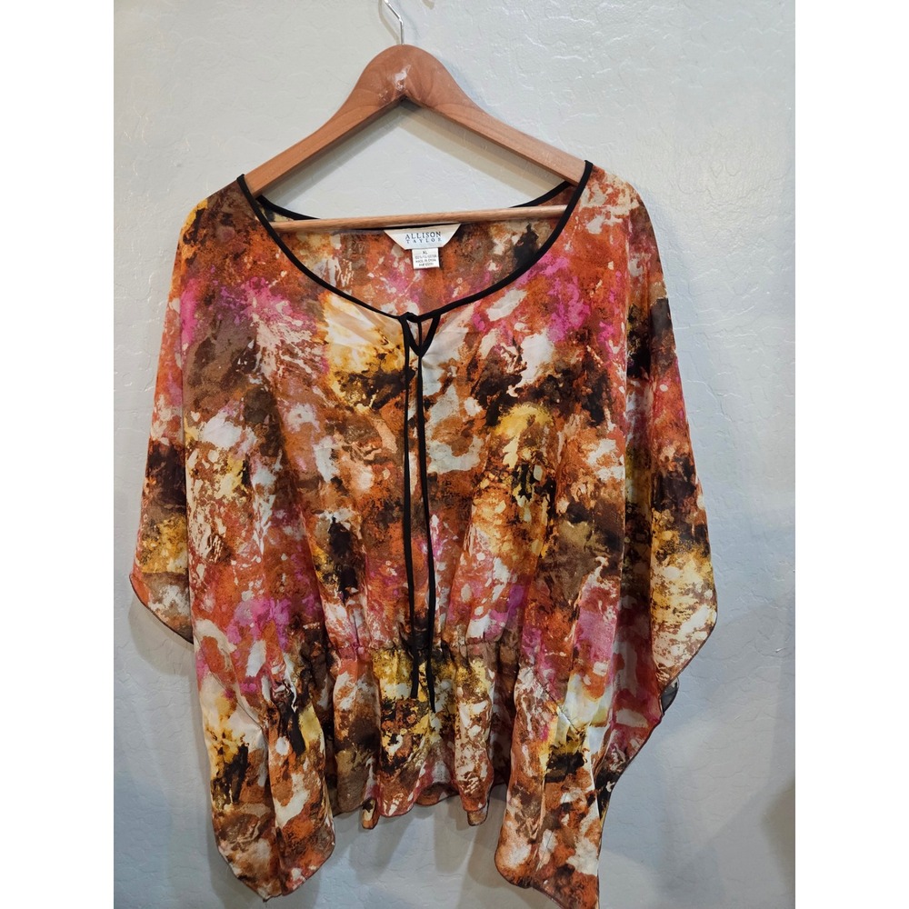 Vintage Y2K fairycore Allison Taylor Chiffon Kaftan XL Orange Pink Blouse Womans